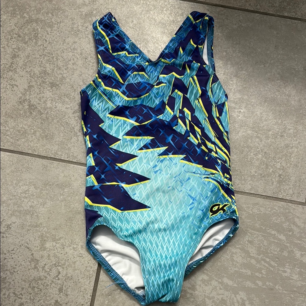 Kids gymnastics leotard by GK Elite - Blue and Yellow